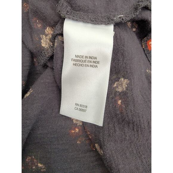 Lucky Brand Babydoll Top SZ Small Gray Floral Bohemian Peasant Long Sleeves - Picture 8 of 10